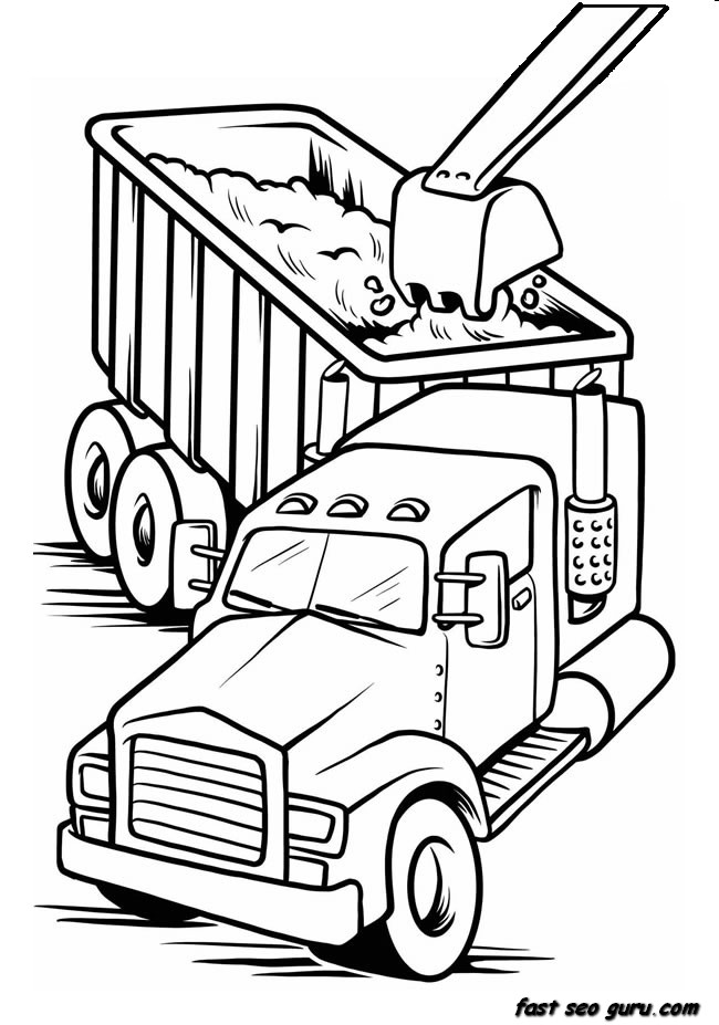 Printable work load truck coloring book page for boy